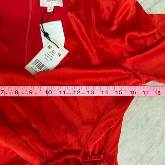 Cinq a Sept Serena 100% Silk Dress long sleeve faux wrap in red orange sz 4 NWT - Picture 9 of 14